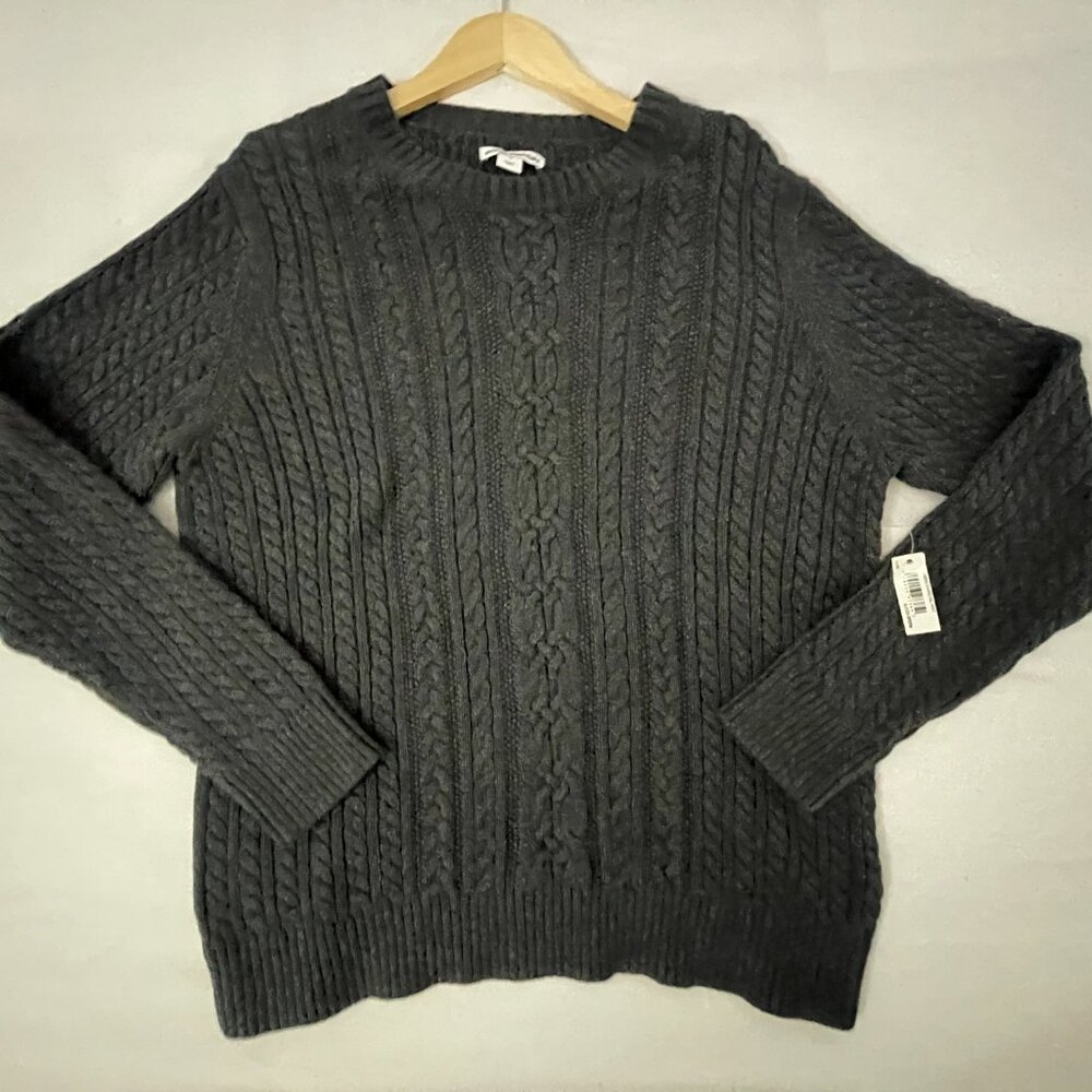 NWT Amazon Essentials Dark Grey Crew Neck Cable Knit Sweater